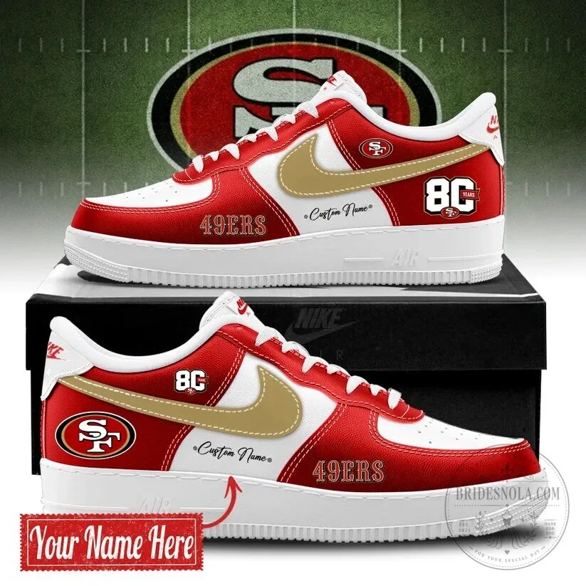 San Francisco 49ers Personalized Red and White Sneakers