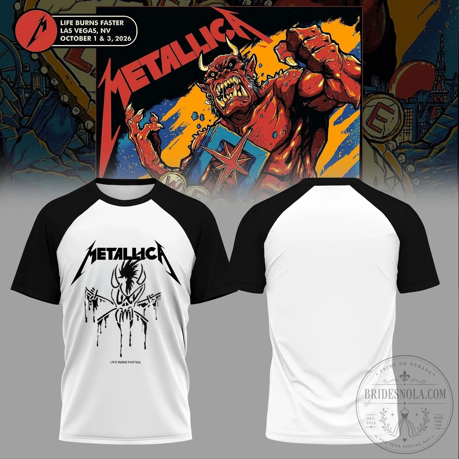 Metallica Life Burns Faster M72 World Tour Raglan Baseball T-Shirt