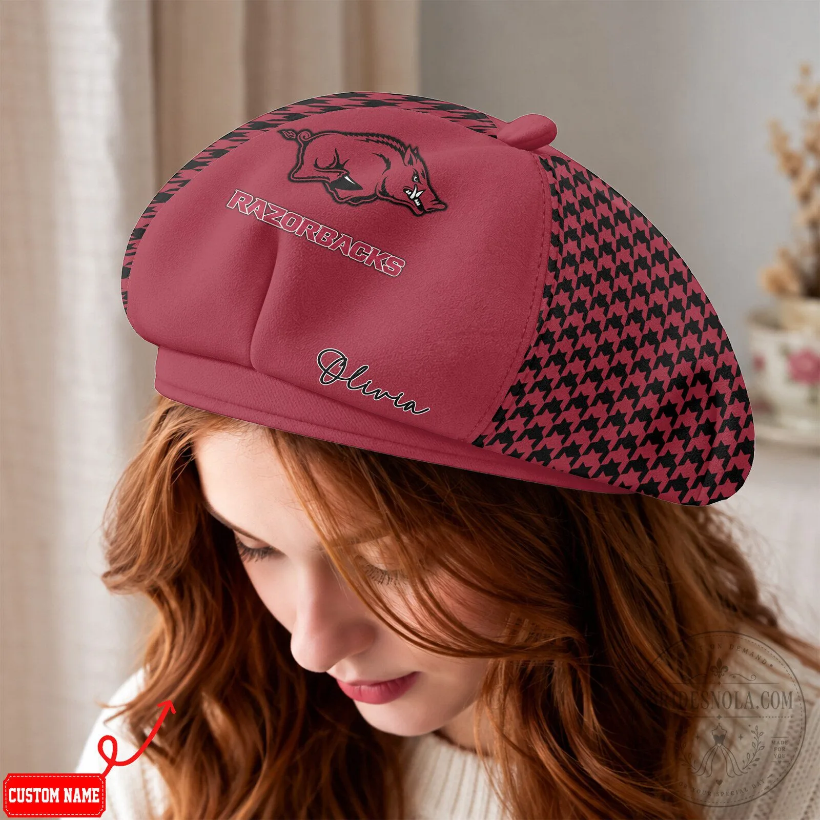 Arkansas Razorbacks NCAA Women's Custom Name Beret Hat