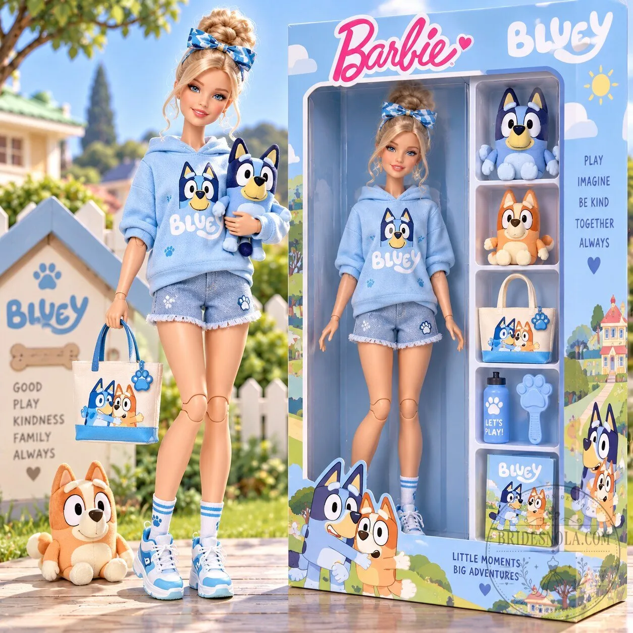 Barbie Bluey Commemorative Doll with Bluey and Bingo Plush Toys