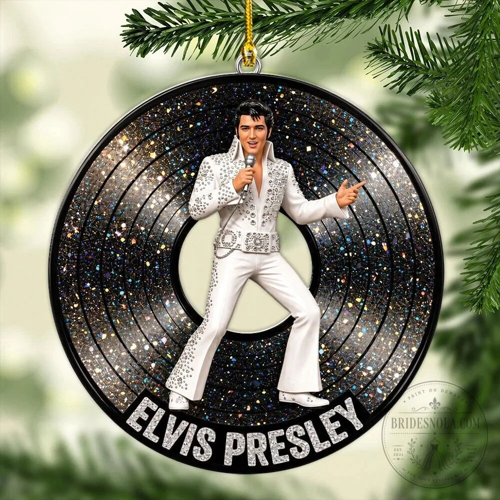 Elvis Presley Black Record Album Glitter Two Sided Acrylic Ornament