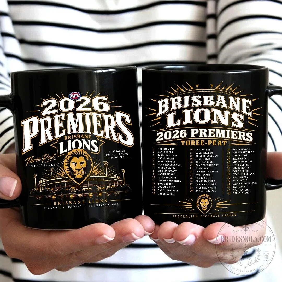 Brisbane Lions 2026 AFL Premiers Three-Peat Commemorative Black Ceramic Mug