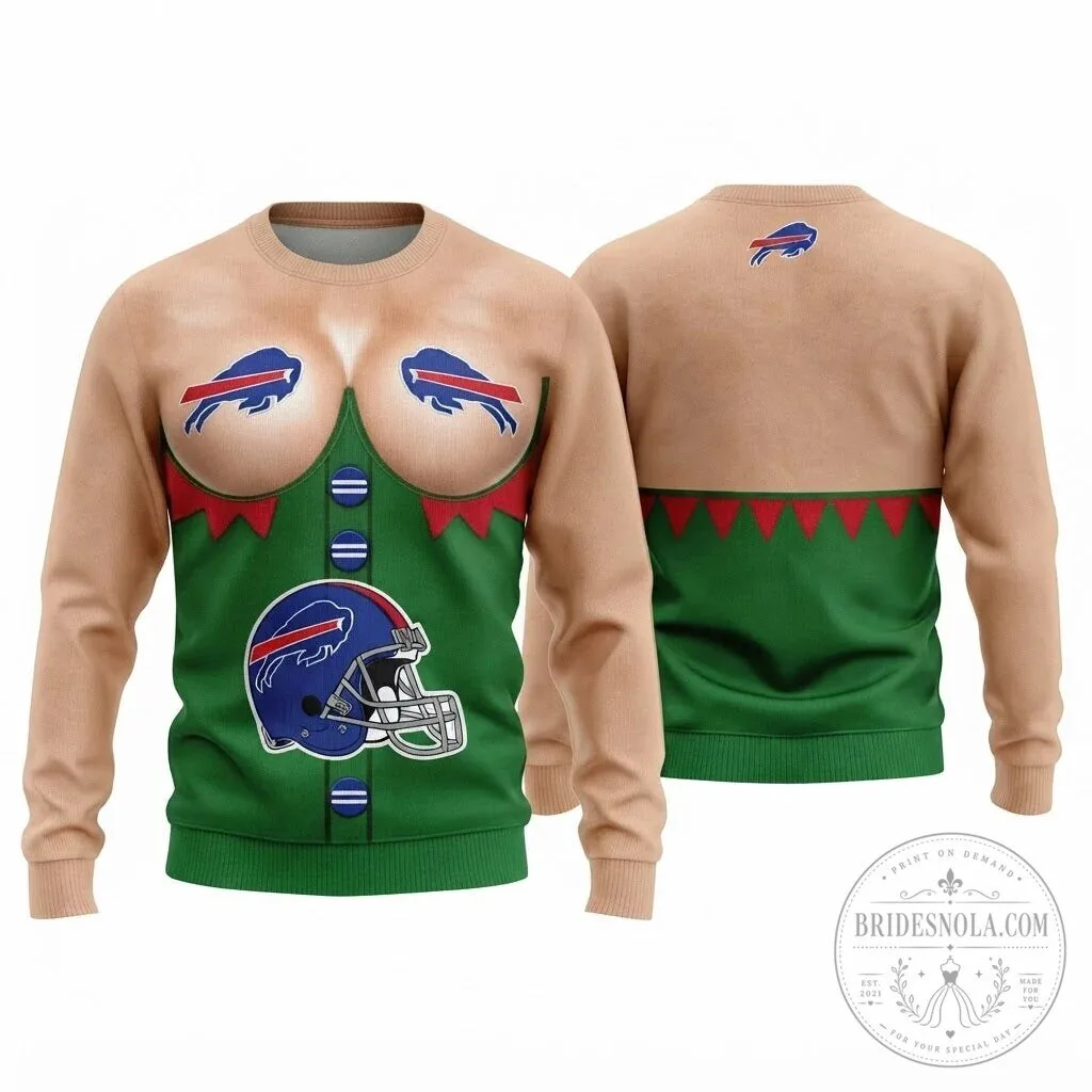 Buffalo Bills Christmas Elf Ugly Sweater Funny Holiday Crewneck Sweatshirt