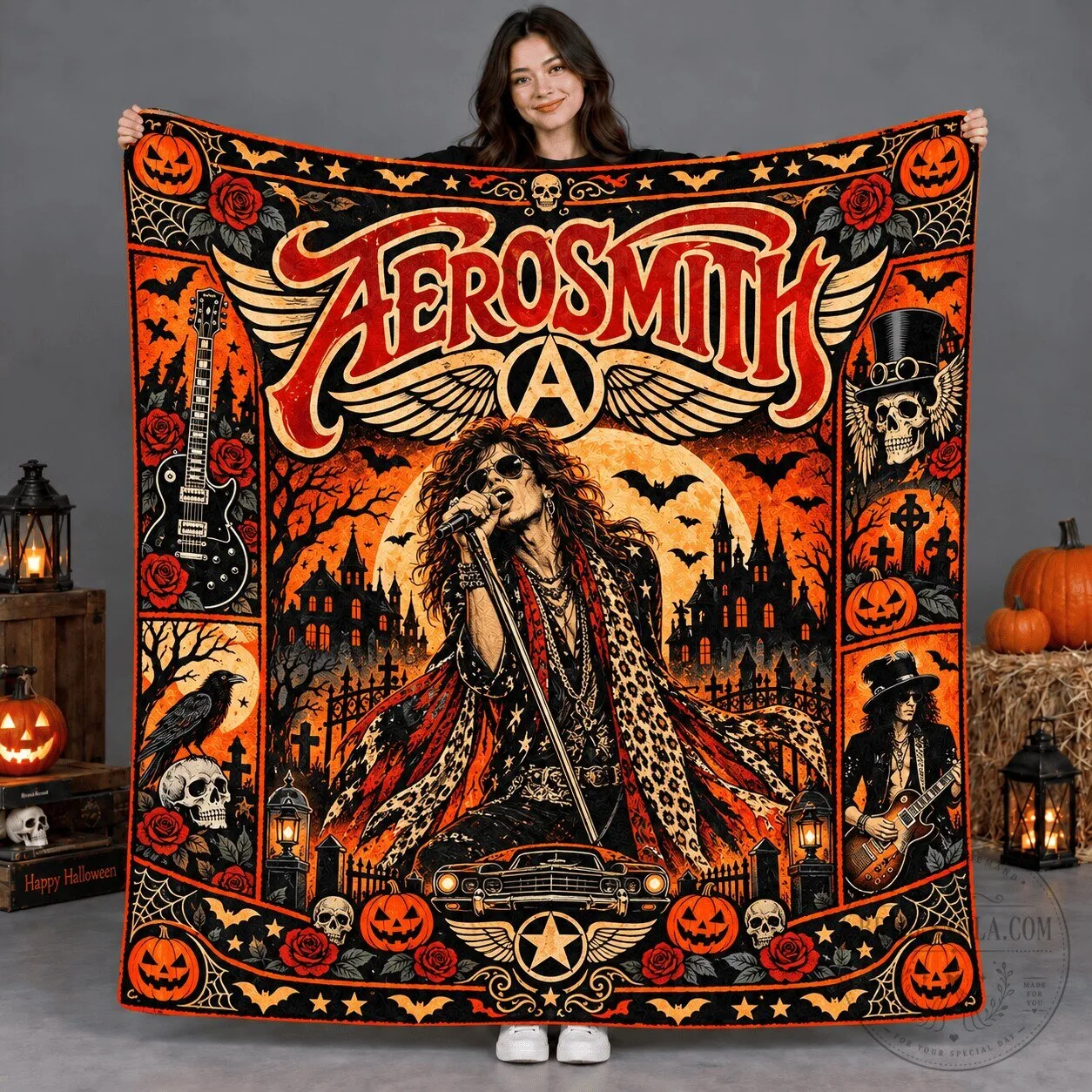 Aerosmith Halloween Rock Band Steven Tyler Joe Perry Fleece Blanket 2 Aerosmith Halloween Rock Band Steven Tyler Joe Perry Fleece Blanket