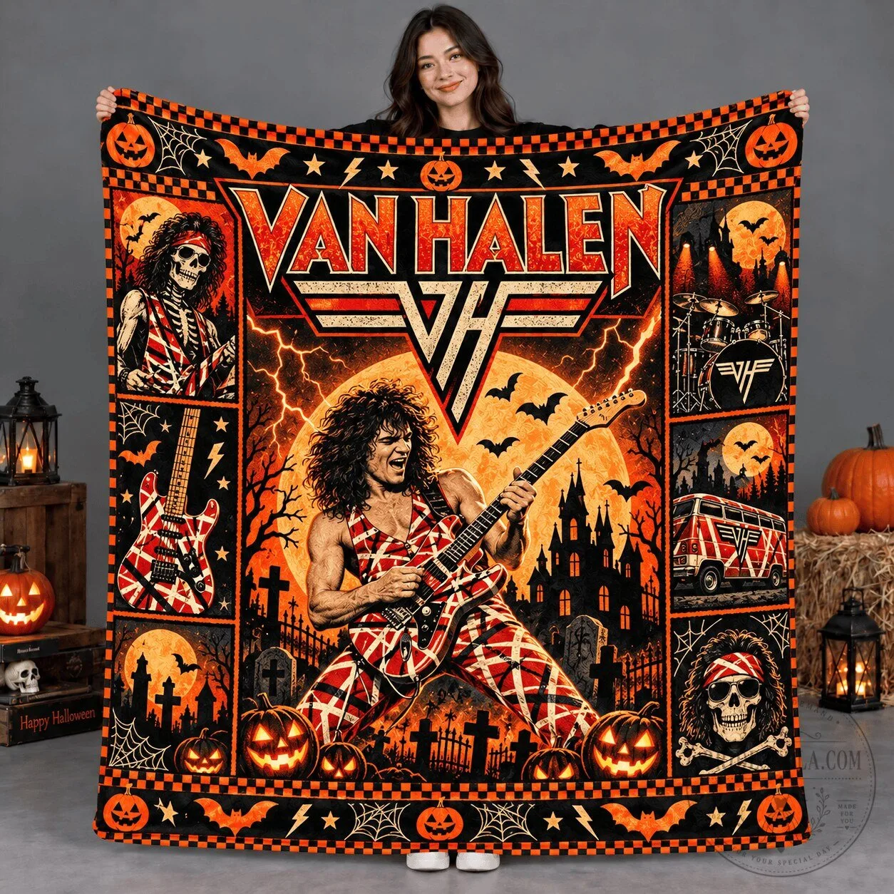 Van Halen Eddie Van Halen Halloween Winged Logo Fleece Blanket