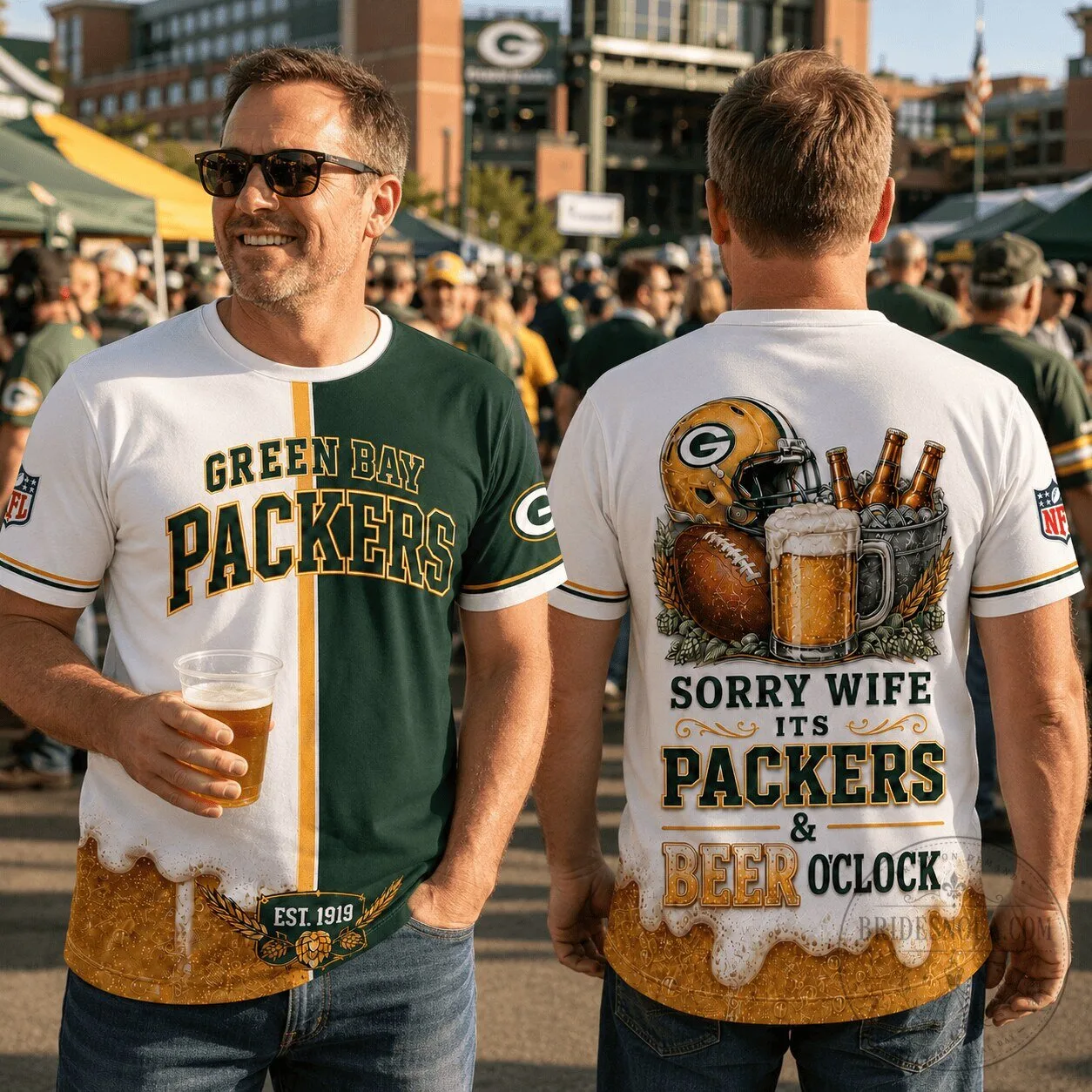 Green Bay Packers Match Day And Beer Time Funny Sports Fan T-Shirt
