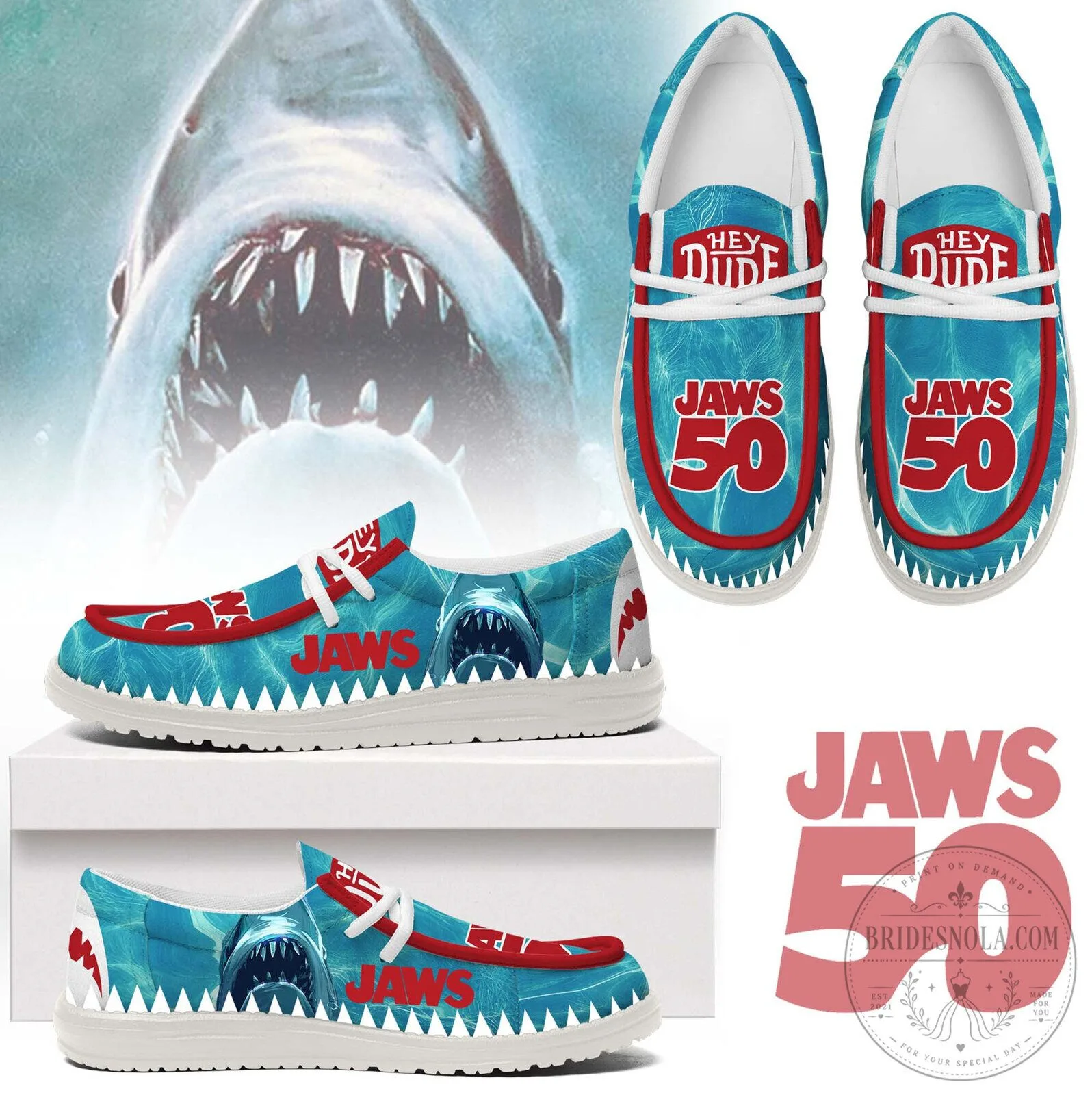 Jaws 50th Anniversary Hey Dude Style Slip-On Loafer Shoes