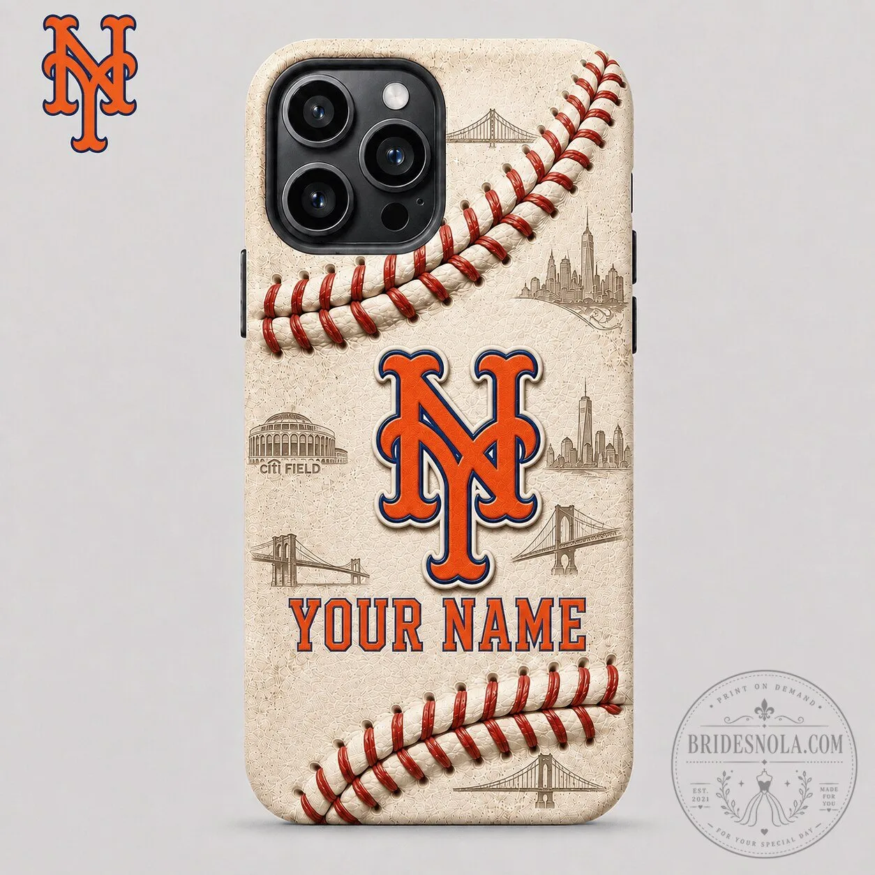 New York Mets Baseball Stitches Custom Name iPhone Phone Case