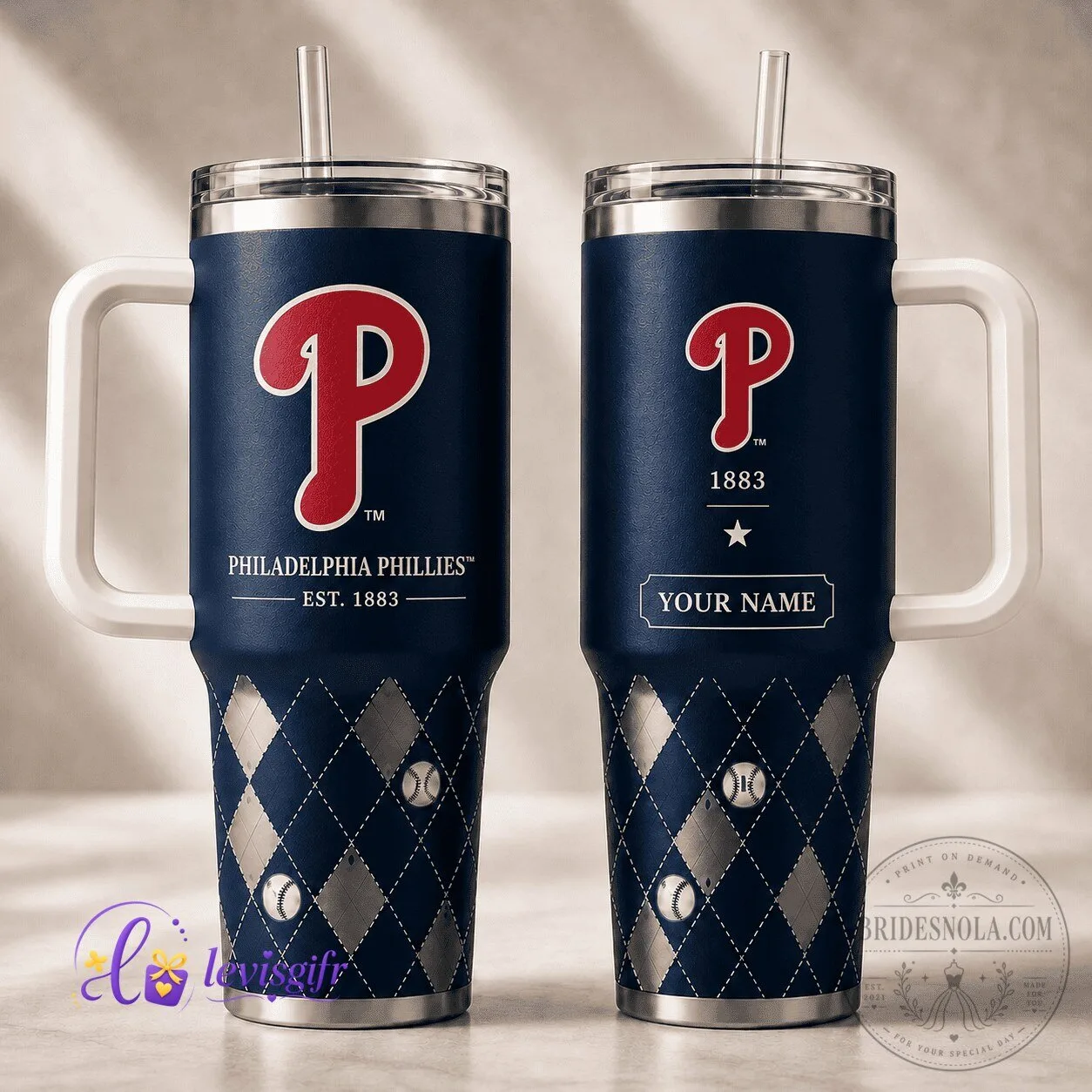 Philadelphia Phillies Major League Baseball Navy Argyle Pattern Tumbler