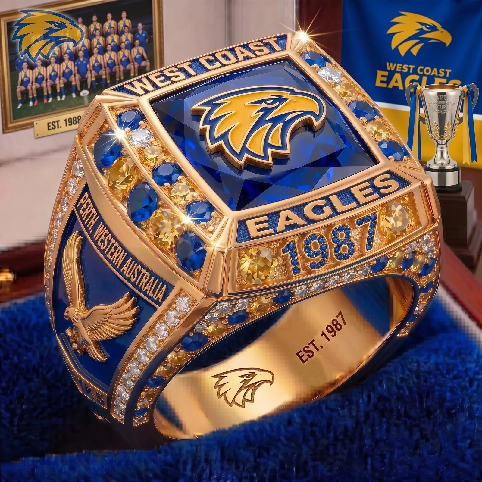 West Coast Eagles 1987 Premiership Gold Tone Commemorative Football Ring