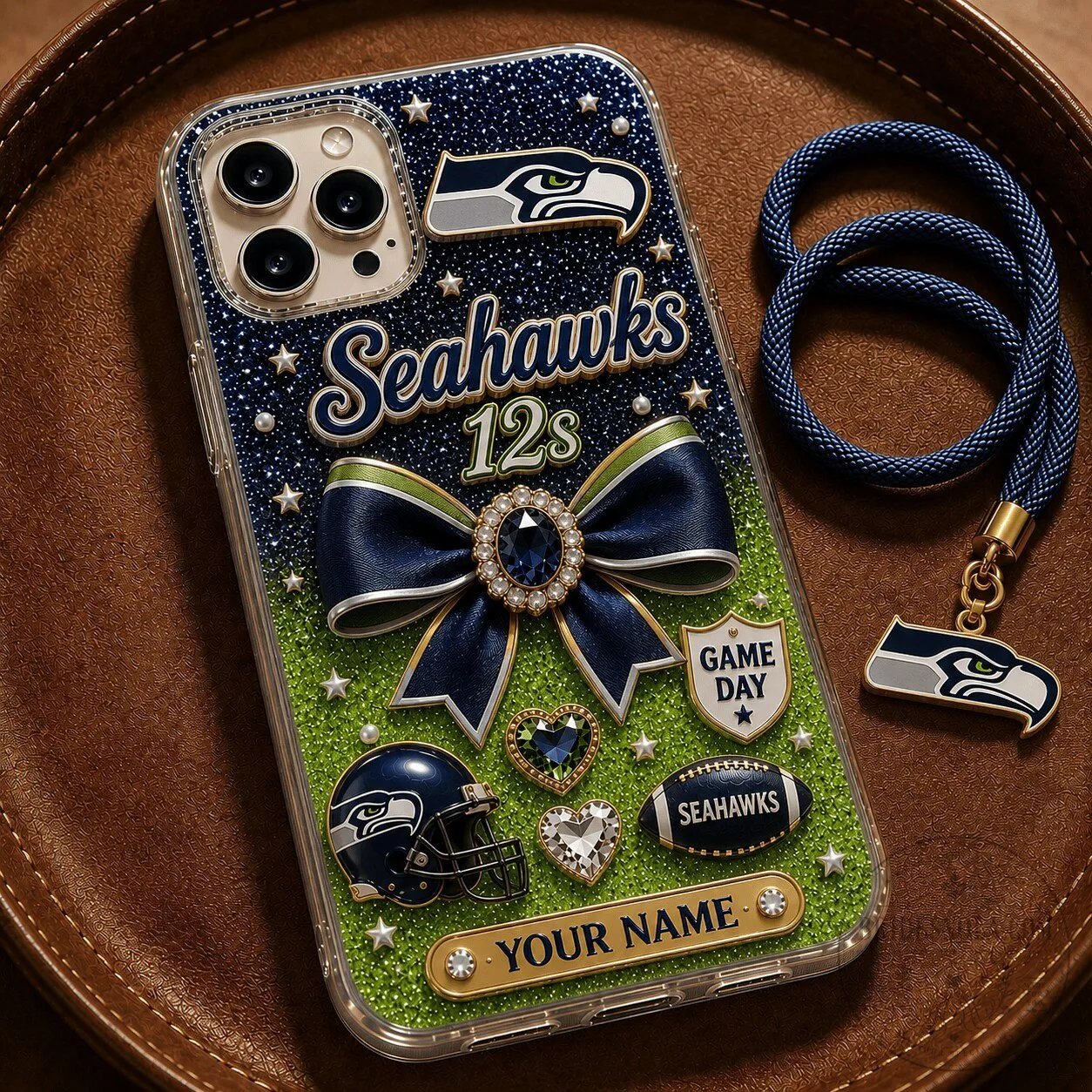 Seattle Seahawks Football Team Bling Phone Case Custom Name Gift