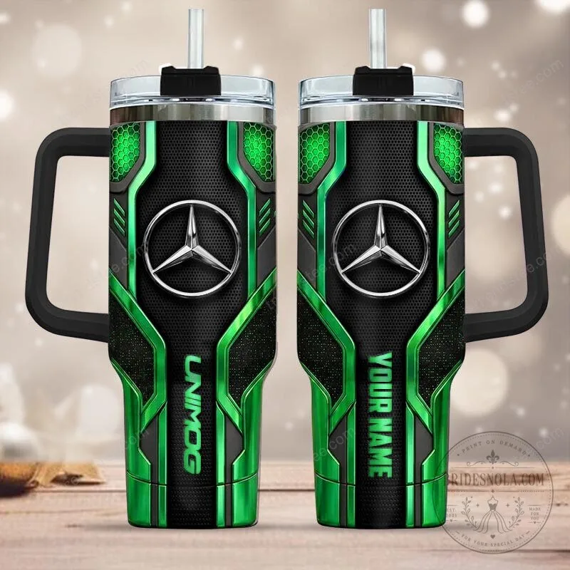 Mercedes-Benz Unimog Green Black Gear Pattern Insulated Tumbler with Handle