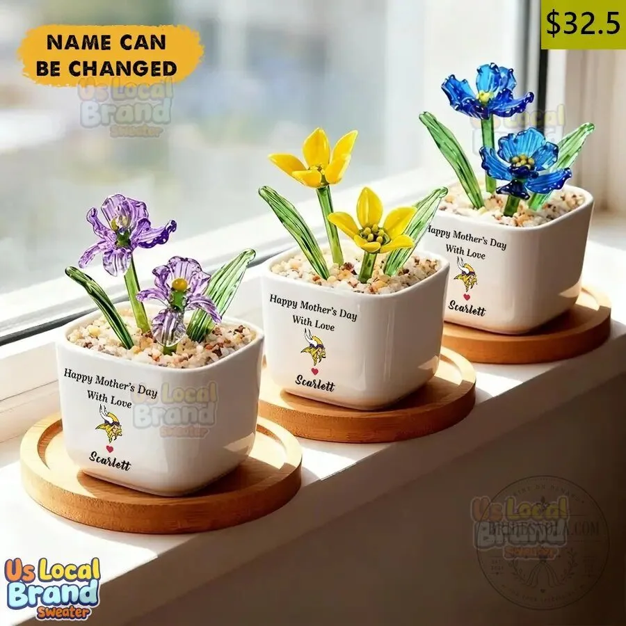 Personalized Birth Flower Glass Plant Pot for Mother's Day Gift