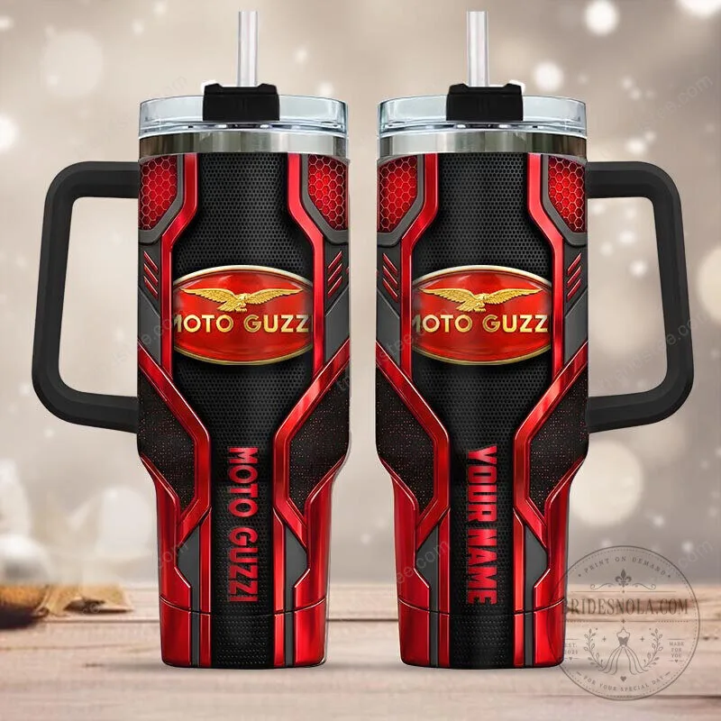 Moto Guzzi Red and Black Motorcycle Logo Insulated Tumbler with Handle