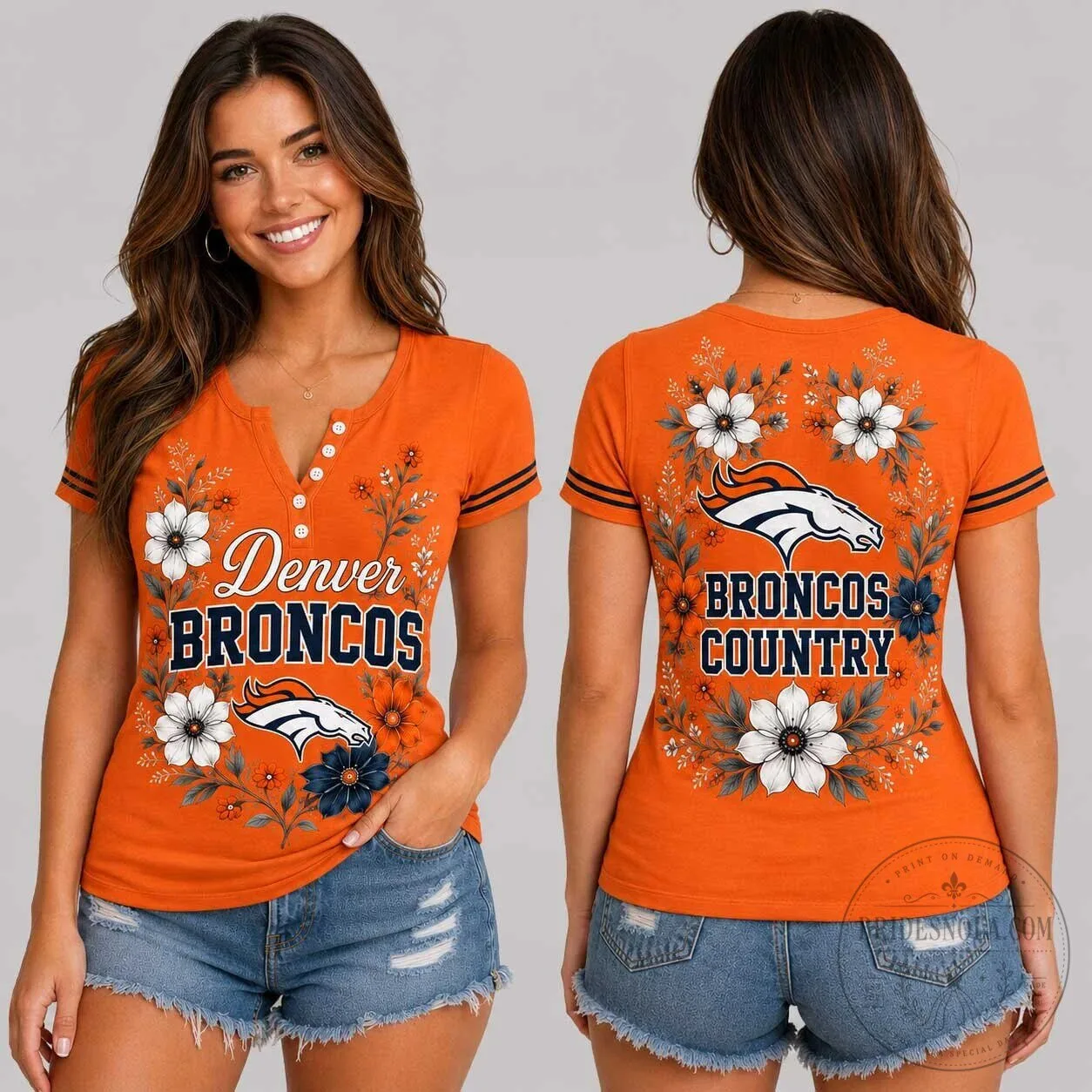 Denver Broncos Women's Floral Print Game Day National Football League T-Shirt