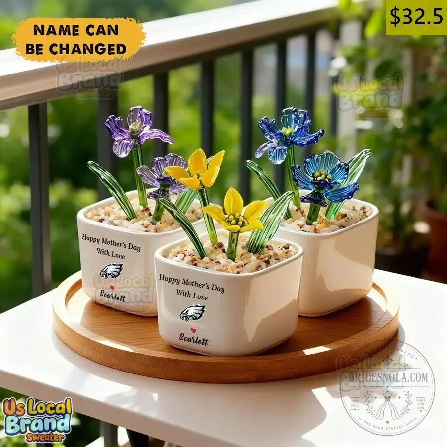 Philadelphia Eagles Birth Flowers Glass Pot Personalized Mother's Day Gift