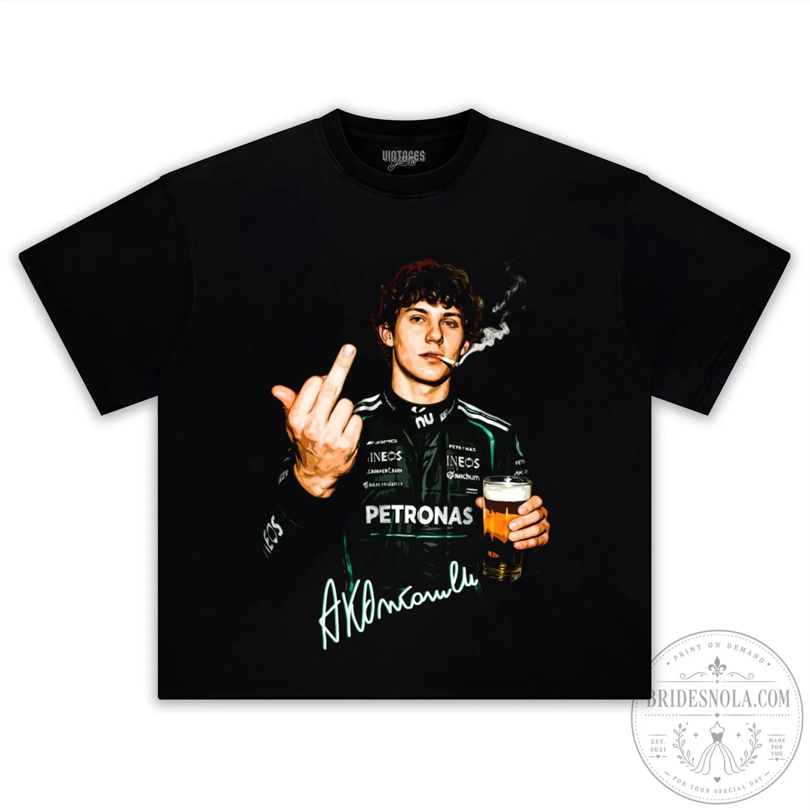 Andrea Kimi Antonelli Smoking and Drinking Beer Graphic T-Shirt