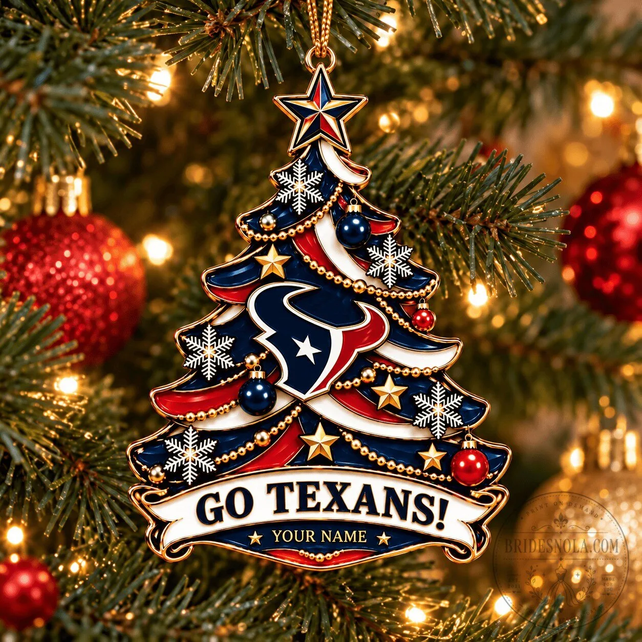 Houston Texans Christmas Tree Ornament Personalized Custom Name Football Fan Gift
