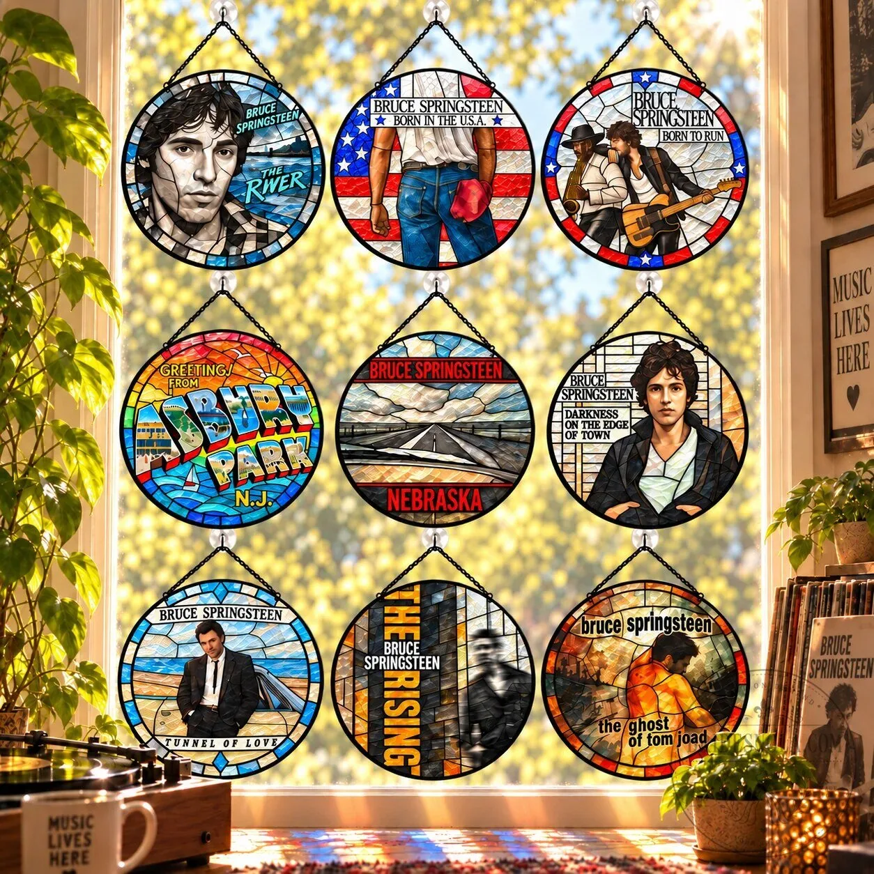 Bruce Springsteen Album Covers Stained Glass Suncatcher Window Hanging Decor