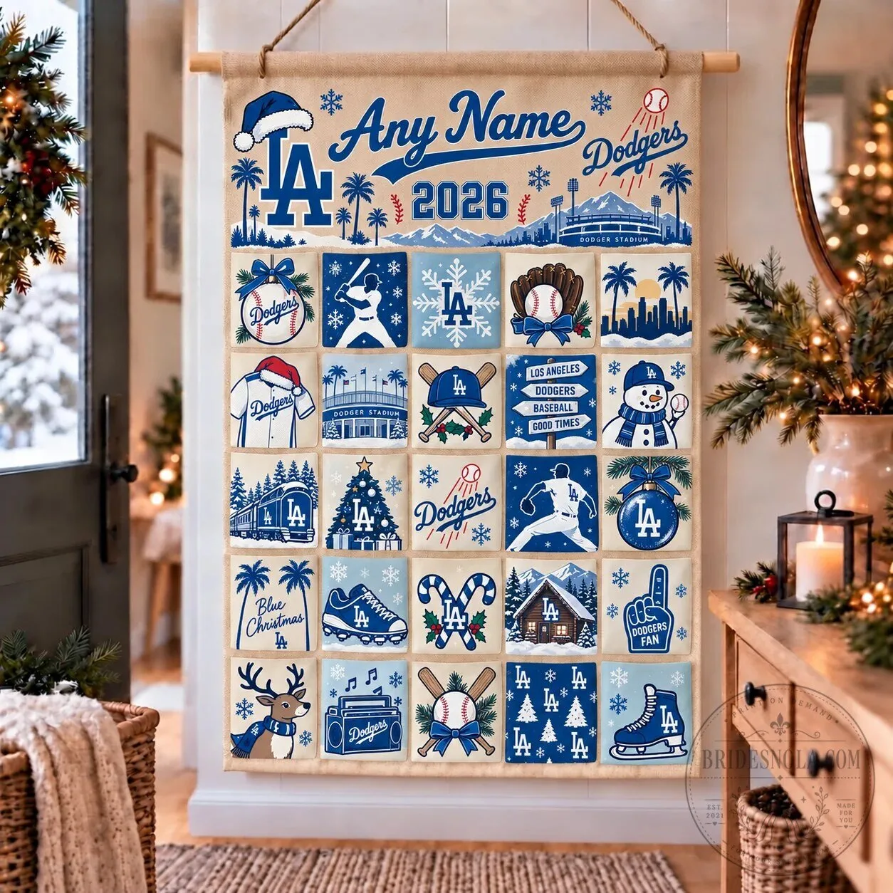 Custom Wall Advent Calendar for Christmas featuring the Los Angeles Dodgers