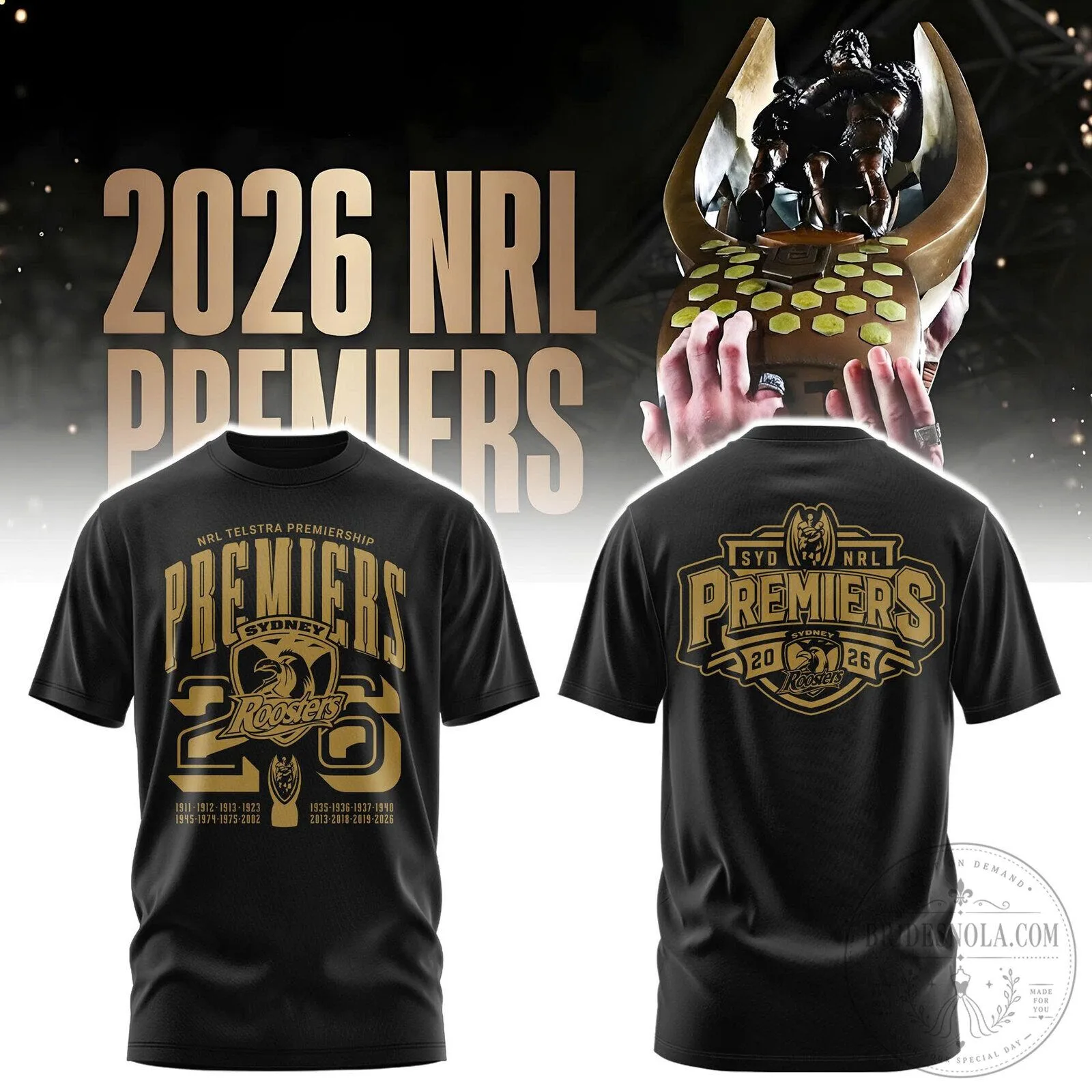 Sydney Roosters 2026 NRL Premiers Black Short Sleeve T-Shirt