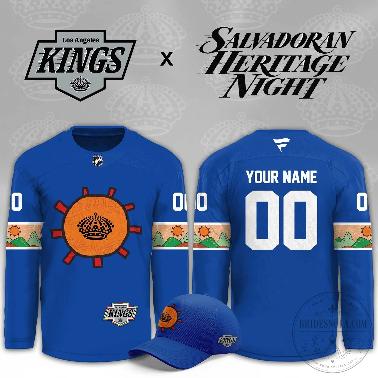 Los Angeles Kings Salvadoran Heritage Night Personalized Hockey Jersey