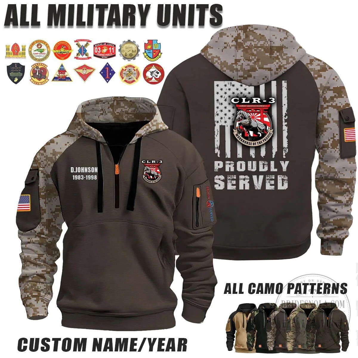 Combat Logistics Regiment 3 Proudly Served American Flag Camouflage Hoodie