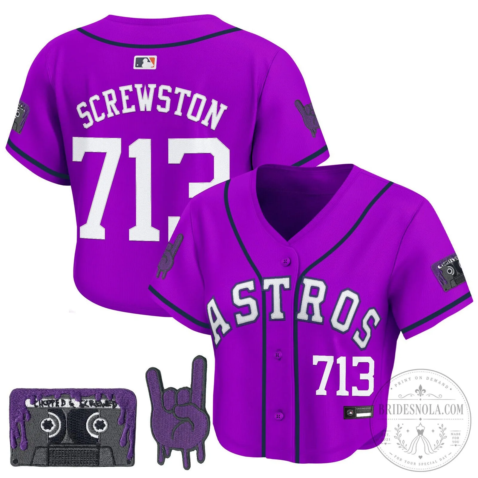 Houston Astros DJ Screw Patch Women's Purple Baseball Jersey