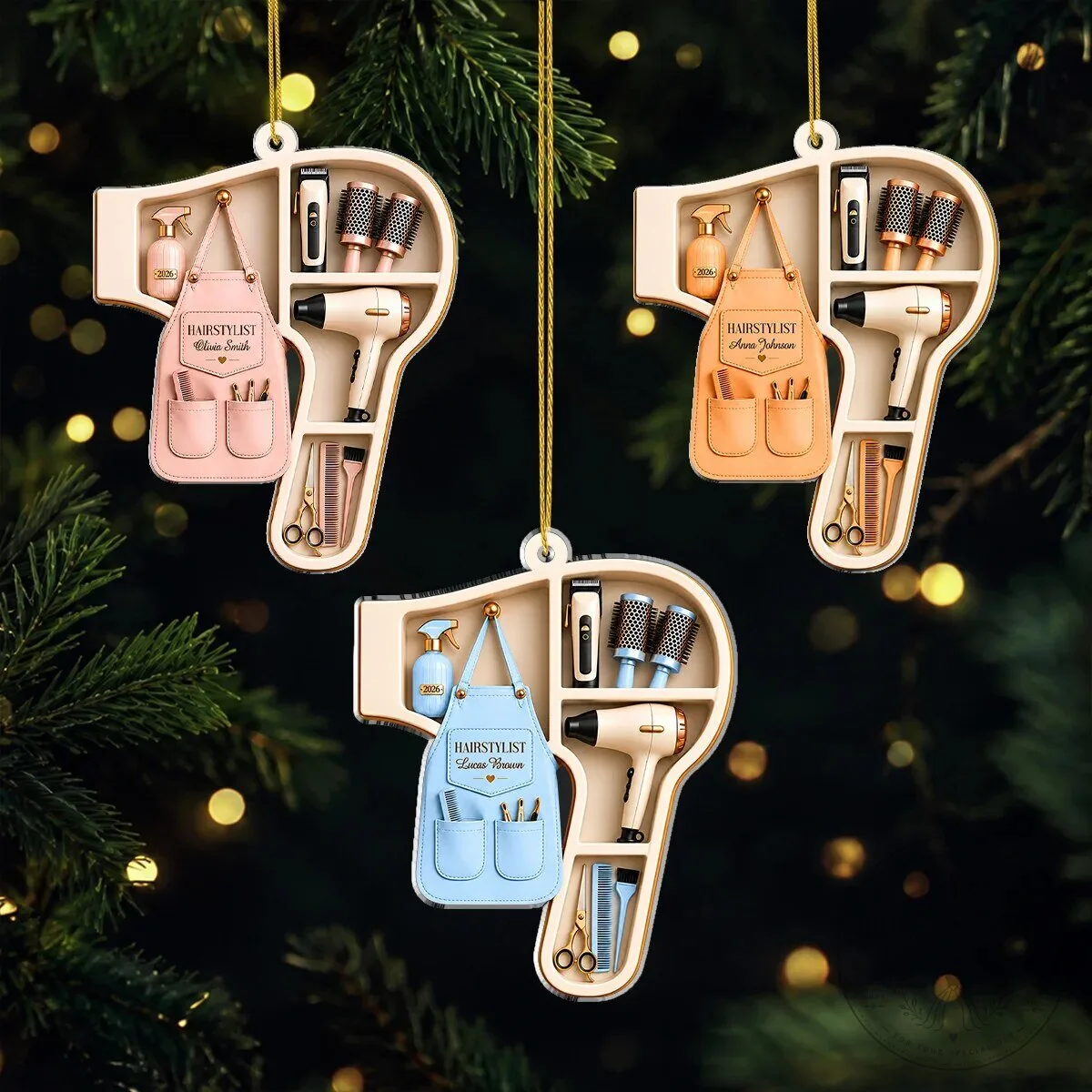 Personalized Hairstylist Hair Dryer Shaped Christmas Tree Ornament