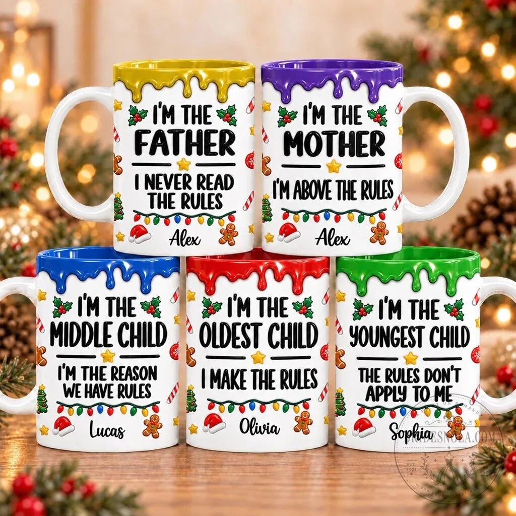 Funny Family Rules Christmas Mug Personalized Gift for Parents and Siblings