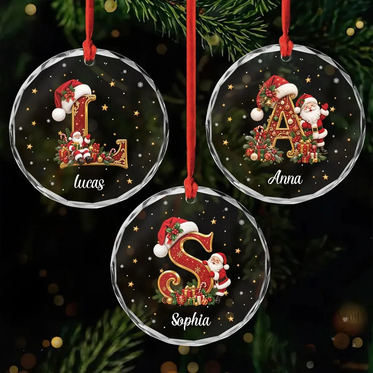 Personalized Christmas Initial Ornament with Santa Claus and Name