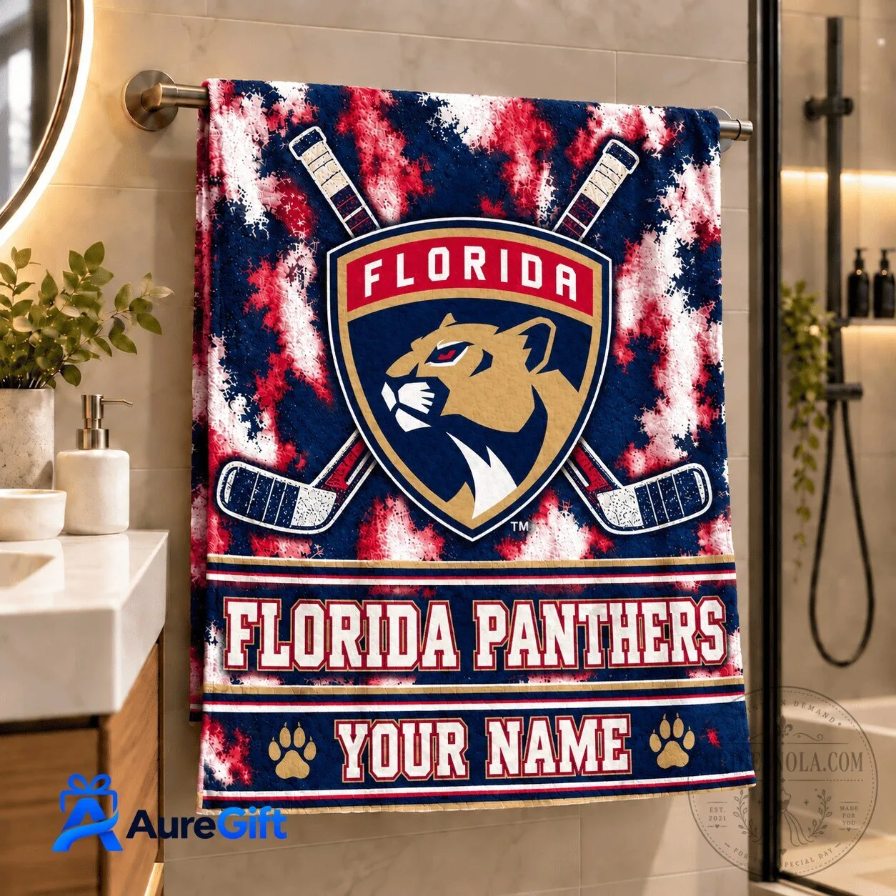 Florida Panthers NHL Hockey Team Personalized Bath Towel for Game Day