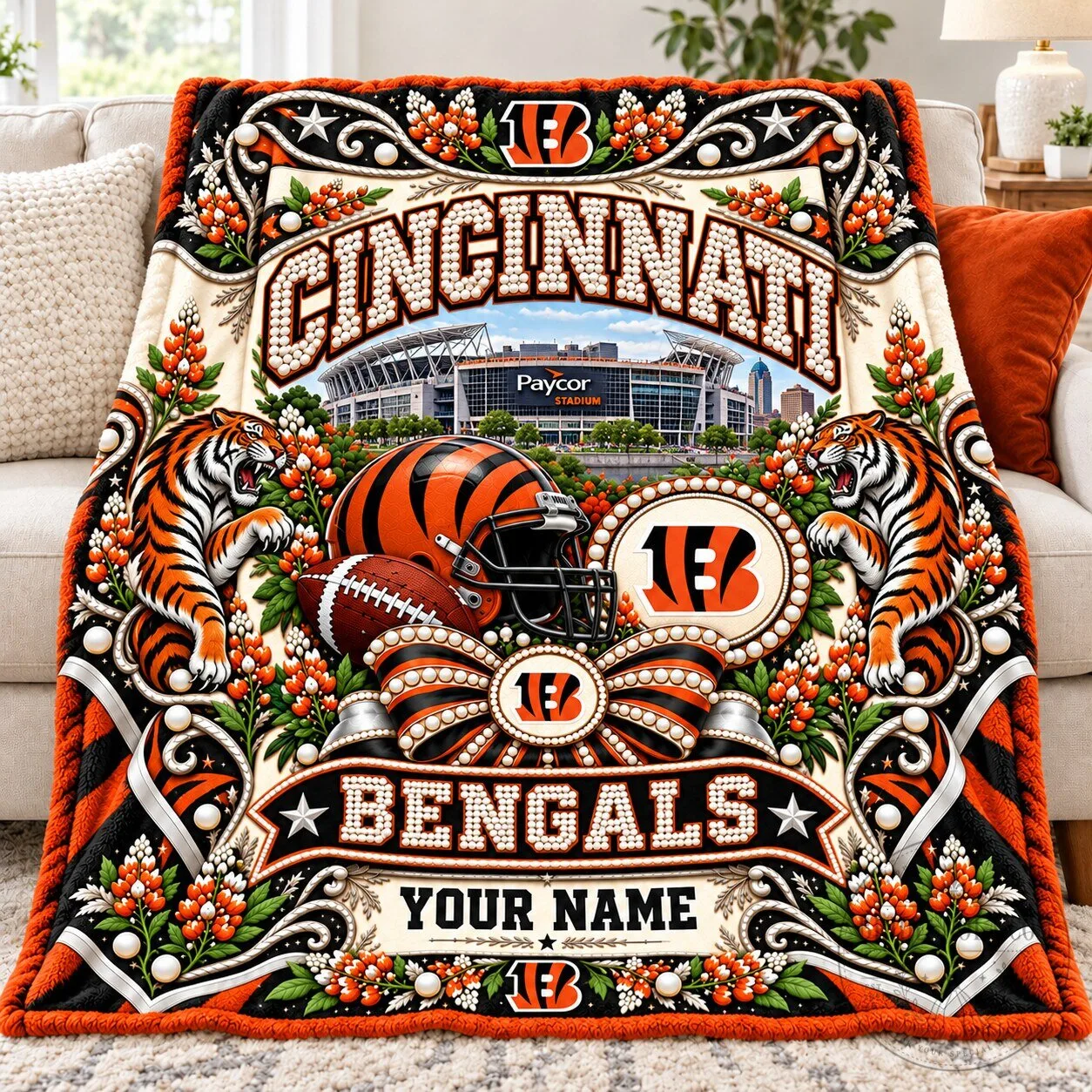 Cincinnati Bengals Football Team Personalized Stadium View Blanket 1 Cincinnati Bengals Football Team Personalized Stadium View Blanket