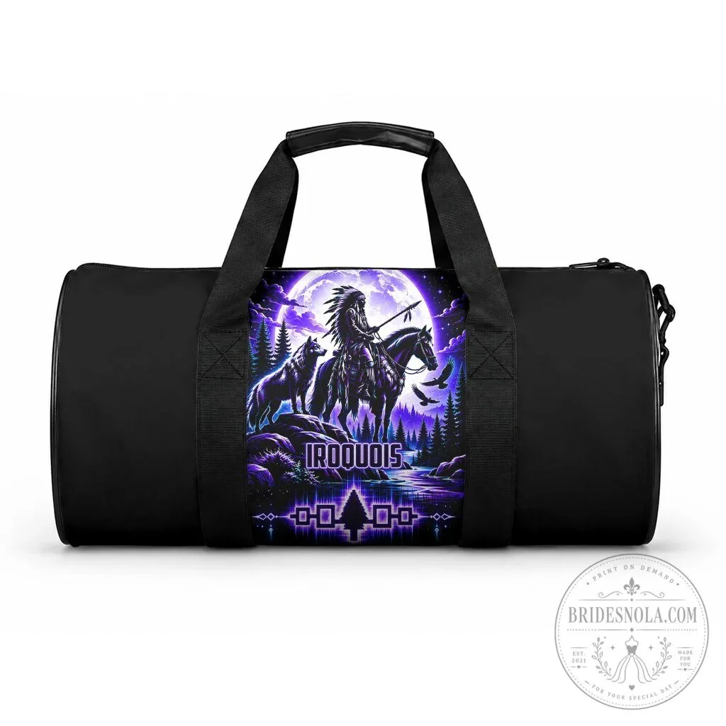 Iroquois Native American Warrior Wolf Moon Duffle Bag Spiritual Tribal Art