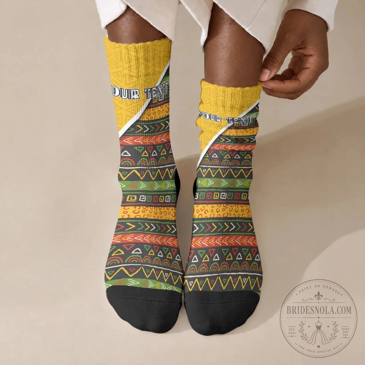 Personalized African Tribal Geometric Pattern Crew Socks Custom Text