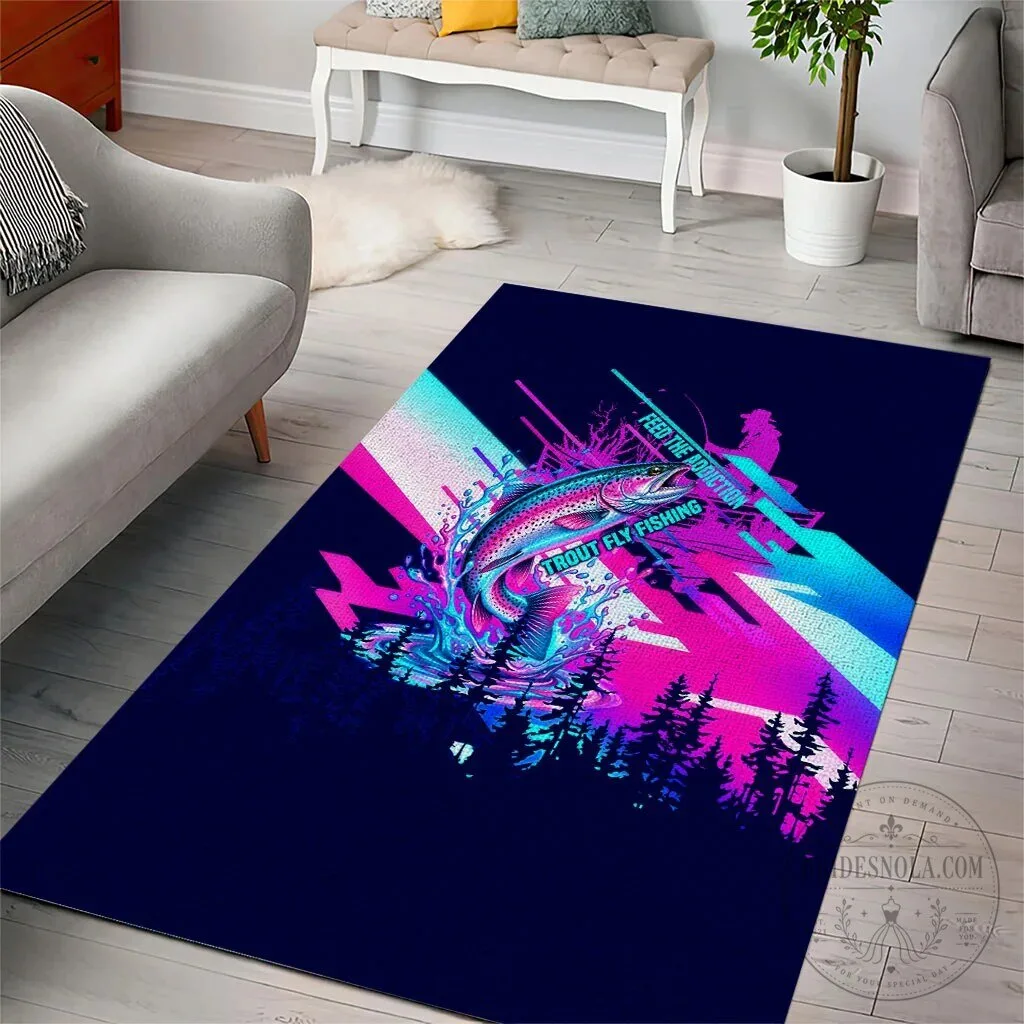 Trout Fly Fishing Born To Cast Vibrant Neon Cyberpunk Abstract Rainbow Trout Area Rug 10 Trout Fly Fishing Born To Cast Vibrant Neon Cyberpunk Abstract Rainbow Trout Area Rug