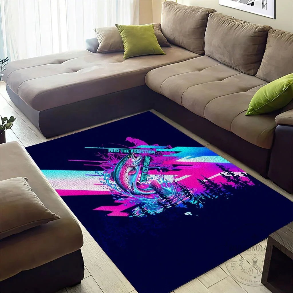 Trout Fly Fishing Born To Cast Vibrant Neon Cyberpunk Abstract Rainbow Trout Area Rug 11 Trout Fly Fishing Born To Cast Vibrant Neon Cyberpunk Abstract Rainbow Trout Area Rug