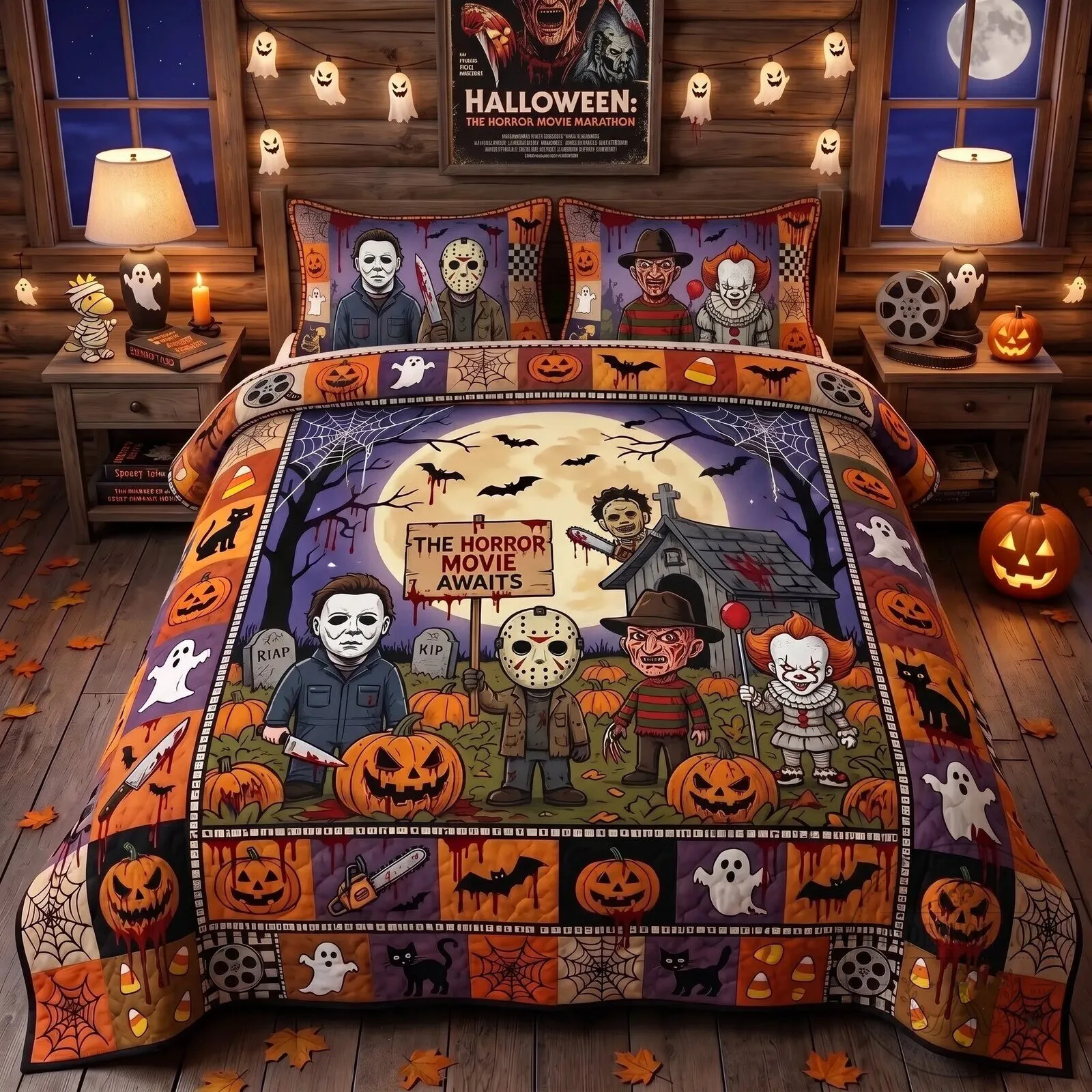 Halloween Horror Movie Characters Quilt Bedding Set