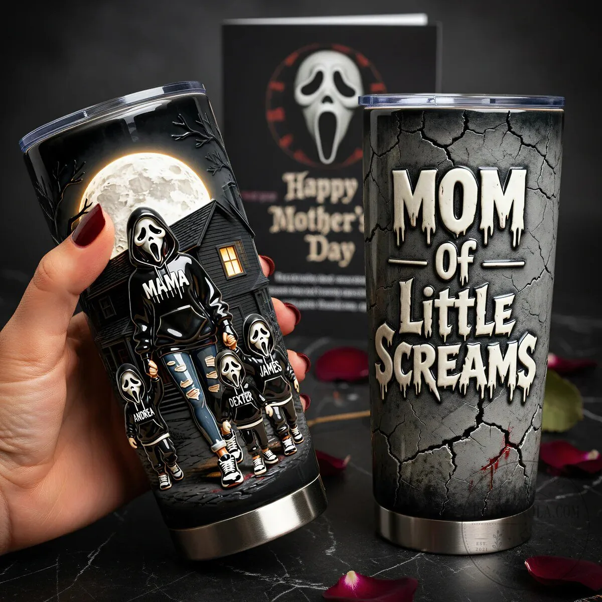 Ghostface Mama and Little Screams Horror Movie Mother's Day Tumbler