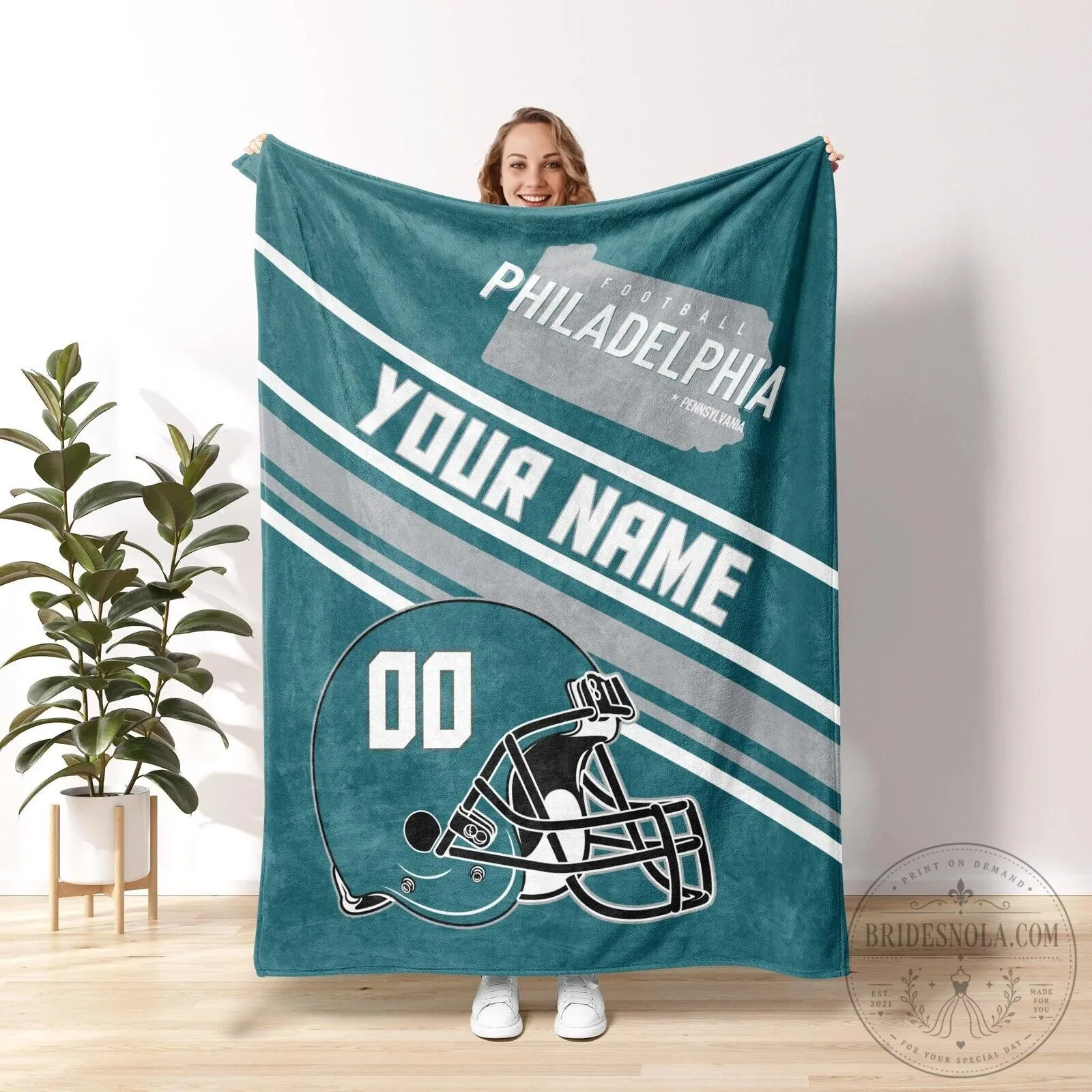 Personalized Philadelphia Football Team Fan Gear Custom Name and Number Blanket