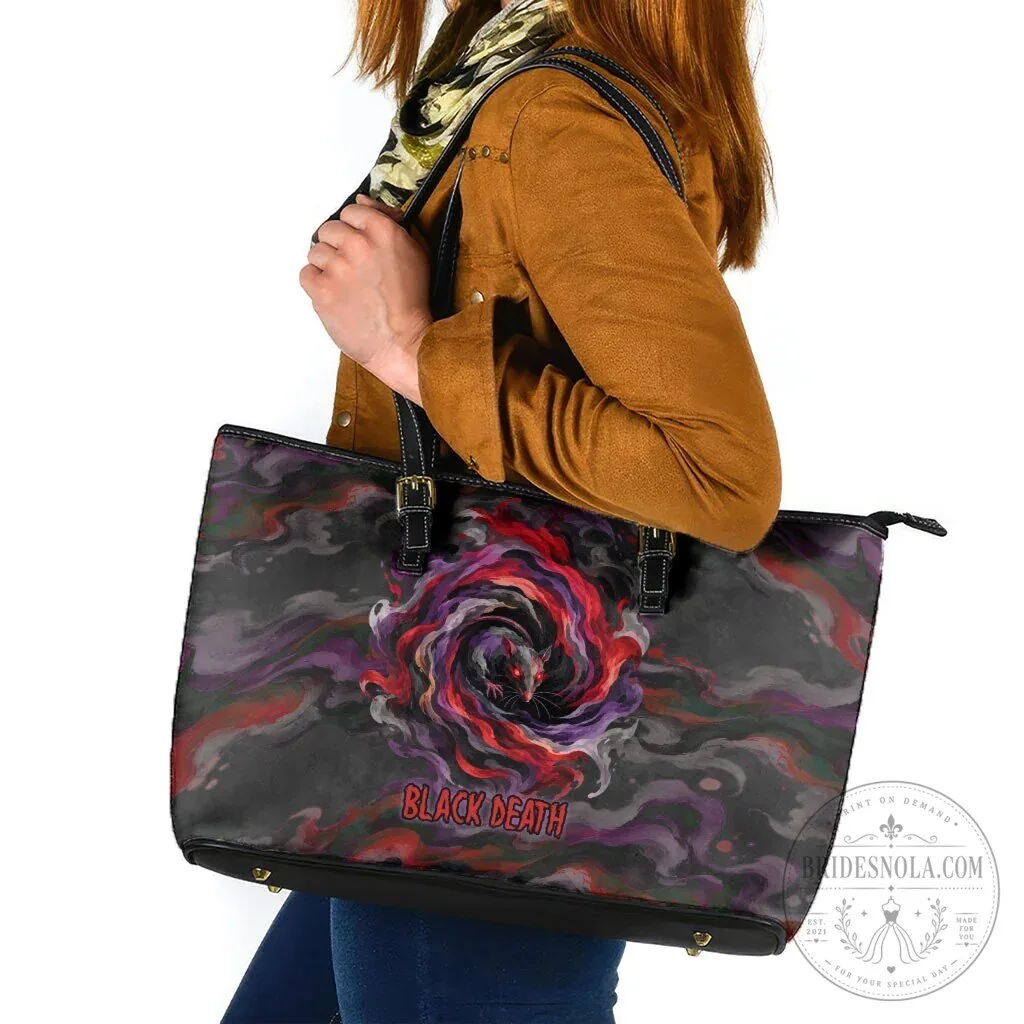 Black Death Plague Doctor Rat Gothic Fantasy Leather Tote Bag