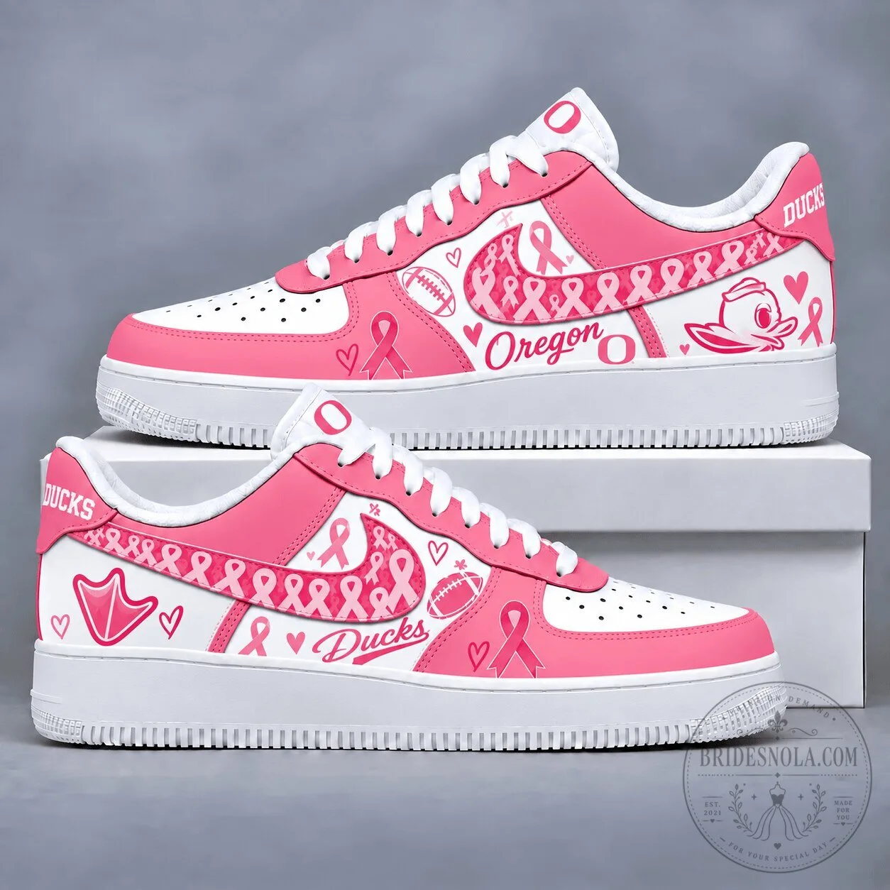 Oregon Ducks Breast Cancer Awareness Pink Ribbon Custom Sneakers