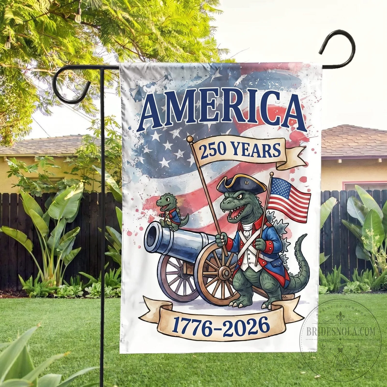 Godzilla America 250 Years 1776-2026 Independence Day Garden Flag