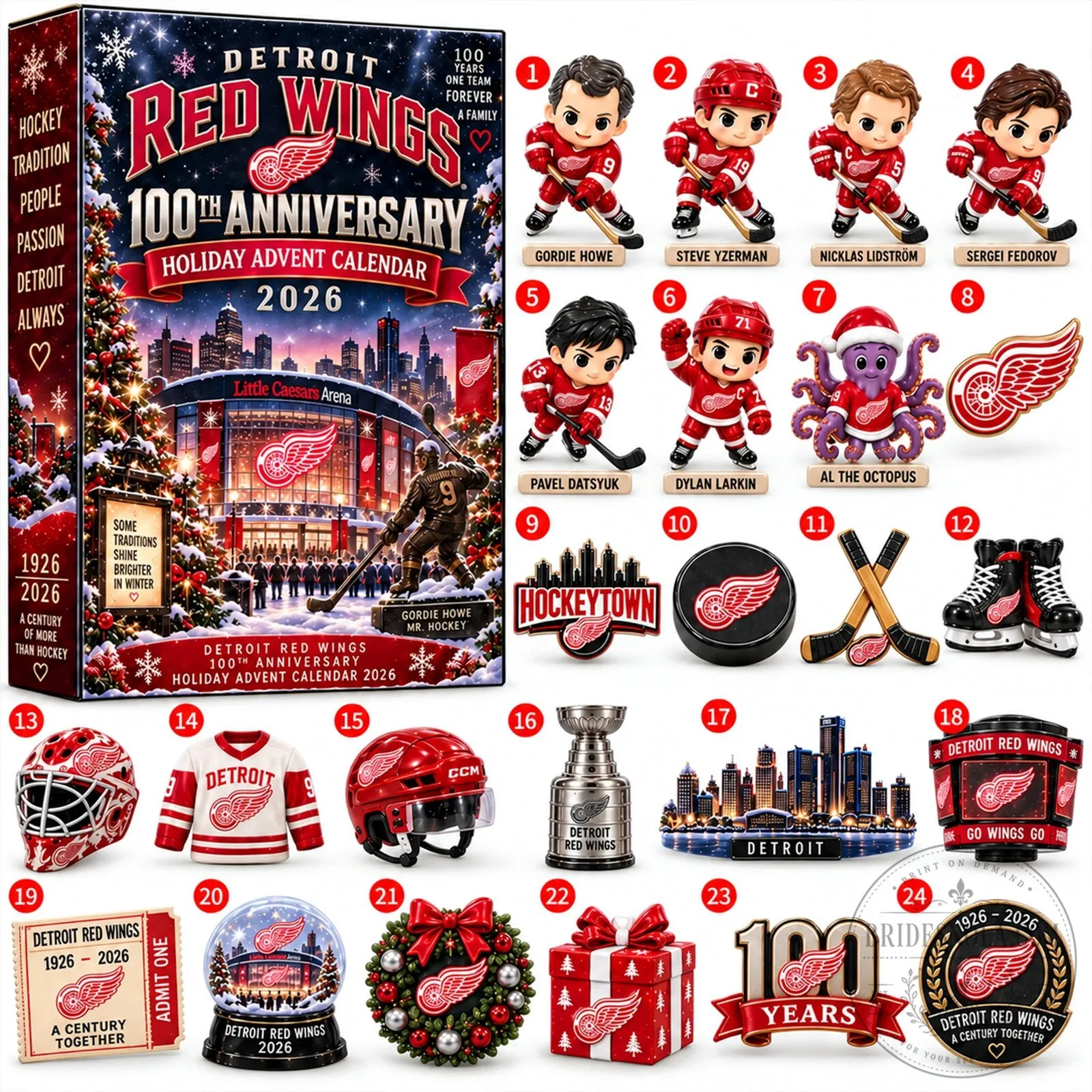 Detroit Red Wings 100th Anniversary Holiday Advent Calendar 2026 Blind Box