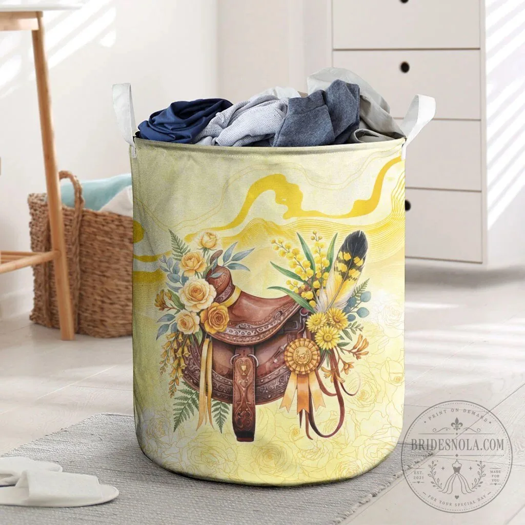 Floral Horse Saddle Yellow Rose Wattle Flowers Laundry Basket