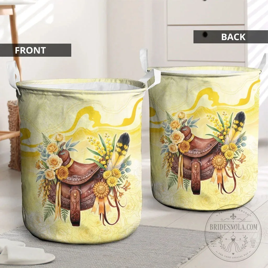 Floral Horse Saddle Yellow Rose Wattle Flowers Laundry Basket 6 Floral Horse Saddle Yellow Rose Wattle Flowers Laundry Basket