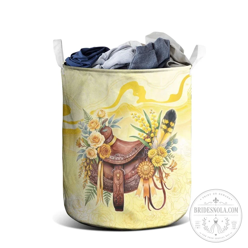 Floral Horse Saddle Yellow Rose Wattle Flowers Laundry Basket 7 Floral Horse Saddle Yellow Rose Wattle Flowers Laundry Basket