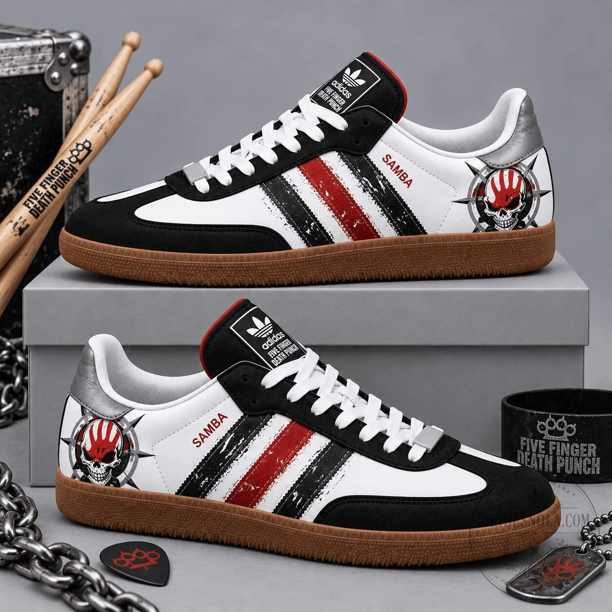Five Finger Death Punch Black Red Fist Skull Adidas Samba OG Graphic Shoes