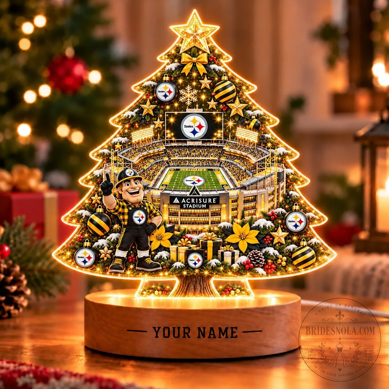 Pittsburgh Steelers Christmas Tree LED Light Custom Name NFL Football Decor