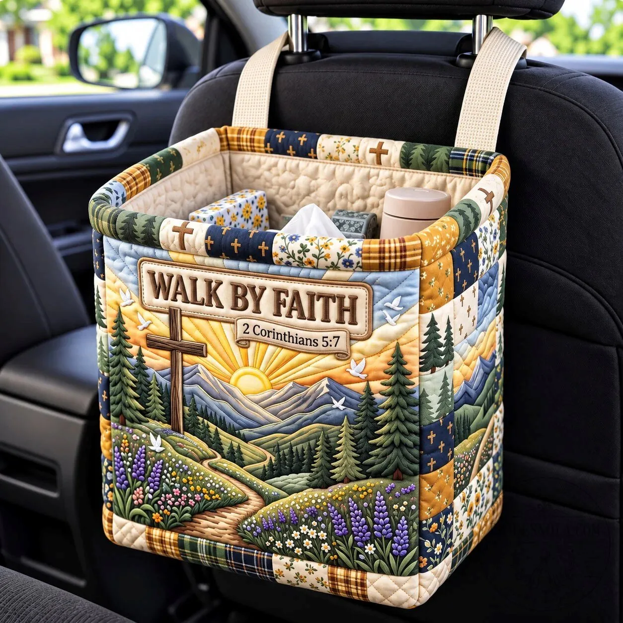 Walk By Faith Christian Religious Quilted Car Backseat Organizer Storage Basket 4 Walk By Faith Christian Religious Quilted Car Backseat Organizer Storage Basket